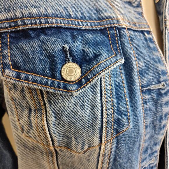 Abercrombie & Fitch Jacket Womens Small Blue Distressed Denim Trucker Button Up - Picture 9 of 15